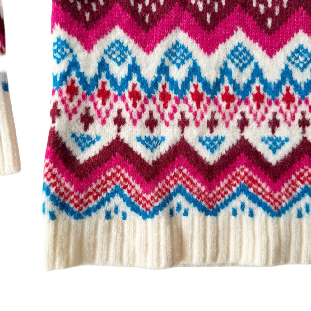 LOFT Whisper White Fair Isle Wide Sleeve Mock Neck Sweater - Picture 5 of 9